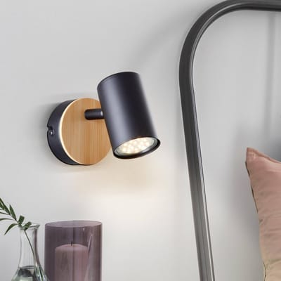 Brilliant Niels wandspot, hoogte 11 cm, zwart/natuur, bamboe