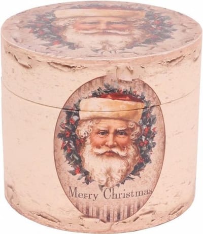 Opbergbox doos rond Ø20 cm Kerstman Merry Christmas mdf PU leerBox Ø20 cm| 10518805 | Dutch Style