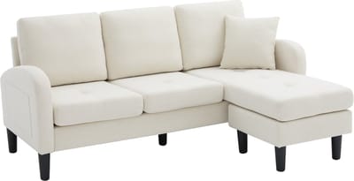 REDOM - Hoekbank - Modulair - L-Vorm - Voor Woonkamer Of Kantoor - Katoen-Linnen - Lichtbeige - 166 X 118 X 77 Cm