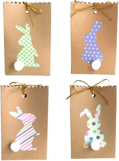 Gift Bags - Doosje Pasen - Easter - Konijn - Pom incl. goud touw - Geschenktas - Geld Cadeau - Tasje - Traktatiezakjes - Uitdeelzakjes - Verjaardagzakjes - Feestzakjes - Snoepzakjes | Verjaardag - Feest - Babyshower | Traktatie - Kado - DH collection