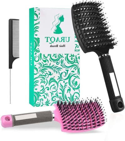 Natuurlijke Varkensharen Haarborstel Set van 2 Stuks voor Professioneel Ontwarren van Lang en Krullend Haar, Vermindert Haarbreuk en Frizz, Ideaal voor Mannen en Vrouwen