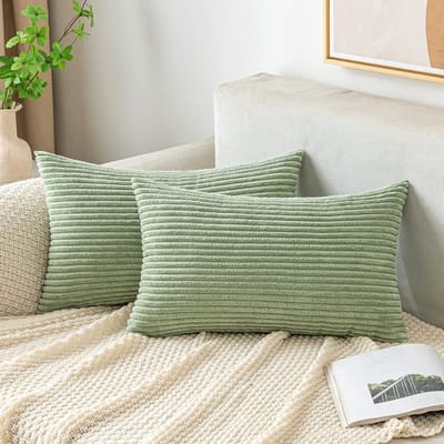 Famanu – Corduroy ribfluweel lendenkussensloop (30x50 cm) – zachte geribde sierkussenhoes – bonengroen