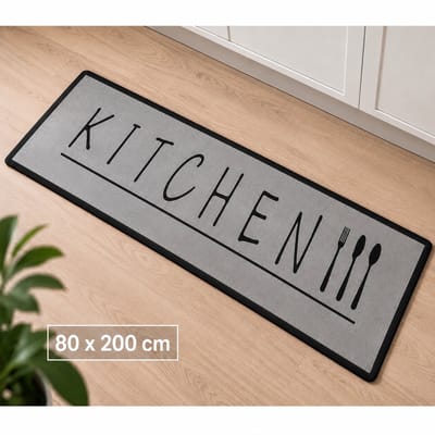 Keukenloper Kitchen - Grijs - 80x200 cm - Vloerkleden - Keuken Tapijt - Keukenmat - Loper Tapijt - Loper Vloerkleed