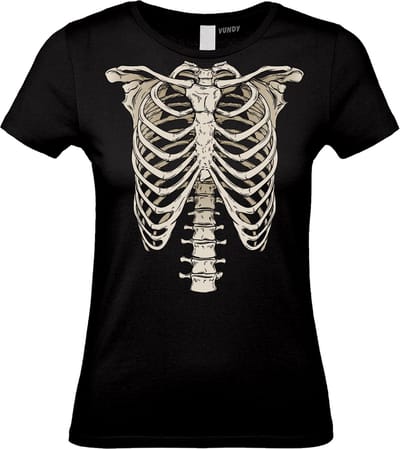 Dames t-shirt Skelet | Carnavalskleding dames | Carnaval Kostuum | Foute Party | Zwart Dames | maat XS