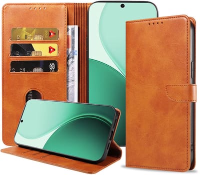 Geschikt voor Oppo Reno 14 Telefoonhoesje Kunstleer met Magnetisch lipje en Pasjeshouder Book Case met Klepje - Walletcase with Cardslot - Bruin - Smartphonica geschikt voor Oppo Reno 14