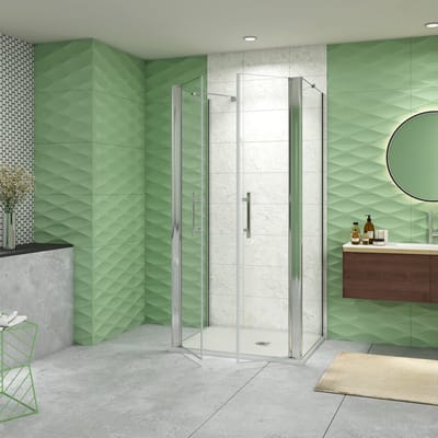 90x80x80cm Douchecabine 195cm hoog,pendeldeuren met Twee Zijwanden,Aluminium muurprofiel Helder Glas 6mm.