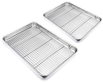 Dailygoods- Bakplaat met Koelrek - Roestvrij Stalen Ovenschaal - Set van 4 - Taartrooster/Grillrekken - Gezond & Duurzaam - Vaatwasmachinebestendig - Ovenplaat