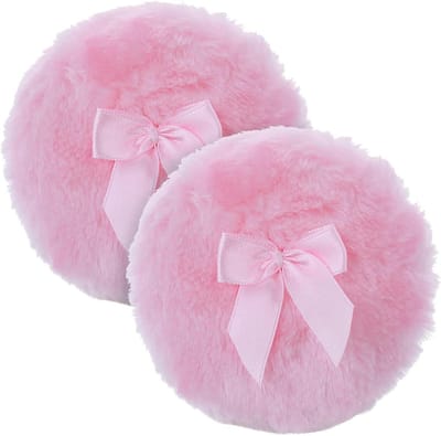 Pluizige poederdons voor gezicht en lichaam - 10 cm - wasbaar - velours - make-up gereedschap - roze ontwerp