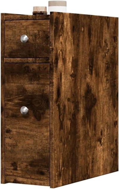 Badkamerkast Smal - Toiletkastje Kolomkast - Opbergen Badkamer - Met Wielen - 215 x 50 x 60 cm - Gerookt eiken