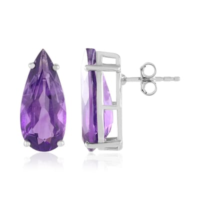 Cavill - Zilveren Oorbellen - 925 Sterling Zilver Platina Verguld - 7,9 ct Zambia Amethist Druppel Briljant Geslepen - Elegante Paarse Sieraden