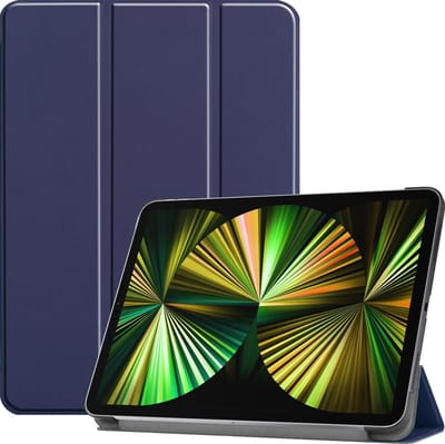 Hoesje - Geschikt voor Apple iPad Pro (2021) - 12.9 inch - Dun & Stevig - Hardcover Book Case - Trifold Bookcase Hoes - Hard Cover - Tablethoes - Donkerblauw