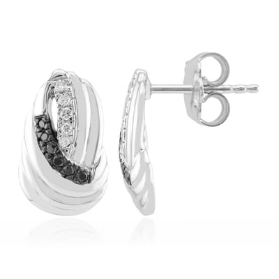 Cavill - 925 Sterling Zilver Oorbellen - Gerhodineerd - 0,135 ct Zwarte & Witte Diamanten Rond Briljant - Luxe Handgemaakte Elegante Sieraden