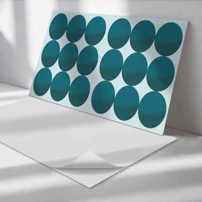 Wallfluent Vinyl Wandpaneel - Rangschikking van cirkels in een raster PVC Muurpaneel - 120 cm x 60 cm - Turkoois PVC wandpaneel - 1 stuk - Rechthoekig Wandbekleding - Texturen Wandpaneel - Zelfklevende Wandbekleding - Wandpaneel Keuken en Badkamer