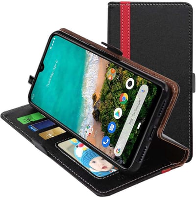 ebestStar - Hoes geschikt voor Xiaomi Mi A3, Wallet Etui, Book case hoesje, Zwart, Rood