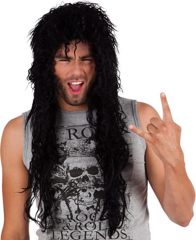 Boland - Pruik Cooper Zwart - Krullen - Lang - Mannen - Rocker - Rock & Roll- 80's & 90's - Punk - Aso