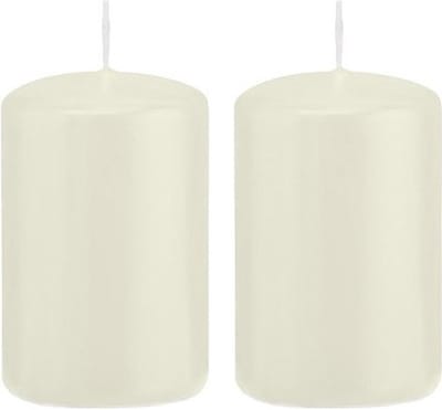 Trend Candles Cilinderkaars/stompkaars - 2x - ivoorwit - 5 x 8 cm - 18 branduren - met brandvertragende folie