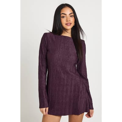 boohoo Dames Getextureerde Wijduitlopende Mouw Shift Jurk | Pruim | Maat: 36