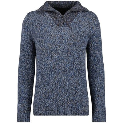 Ragman Trui Troyer Zip Cotton Knit Pullover Elbow Patches Mocca-Blue / male