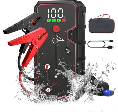PolkaHome, Auto Starthulp Powerbank Jump starter 5000A Piekstroom 23800mAh (voor alle benzinemotor of 8.0L dieselmotor) Draagbare Autoaccu starter 12 V, met LED-verlichting, HD-groot scherm