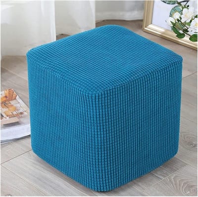 Vierkante kussenhoes voetenbankbeschermer krukkussenhoes elastische onderkant rekbaar, geruite stof met structuur machinewasbaar maat: 30x30cm - blauwgroen