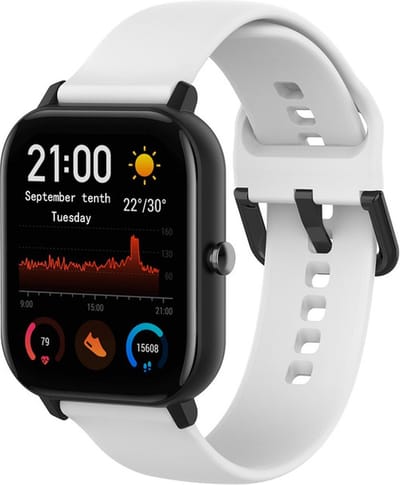 Siliconen bandje - geschikt voor Amazfit GTS / GTS 2(E) / GTS 2 Mini / GTS 3 / 4 (Mini) / Bip (S) / Bip U (Pro) / Bip Lite / Bip 3 (Pro) / GTR 42 mm / Pop (Pro) / Active (2) - wit - maat S
