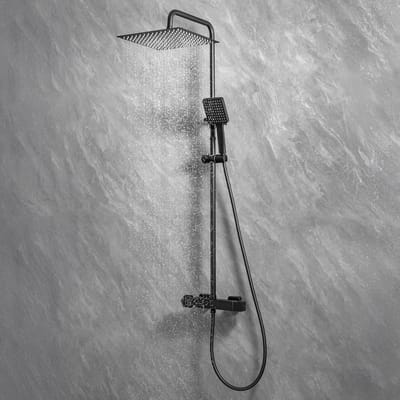 DERW Max Regendouche - Ø 30 cm - Handdouche Met 6 standen - Waterbesparend - Inclusief thermostaatkraan - zwart