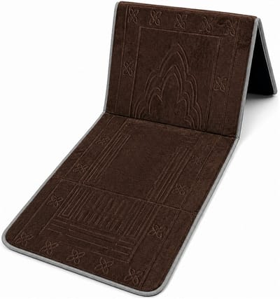 Baraka Treasures Gebedskleed met Rugleuning - Opklapbare Gebedskleed - Gebedskleed met Rugsteun - Opvouwbare Gebedsmat - Inclusief Tas - Sajada - Seccade - Eid Cadeau - 110cm x 55cm - Donkerbruin