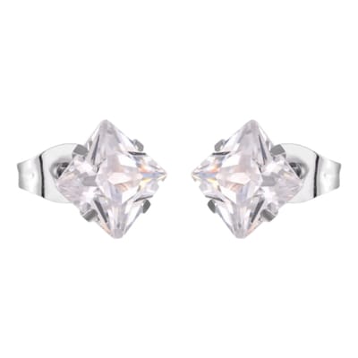 Aramat Jewels | Oorbellen | Zilverkleurige Vierkante zirkonia Oorbellen | 7mm | | | Staal | Kinderen, Volwassenen | Verkleurd niet