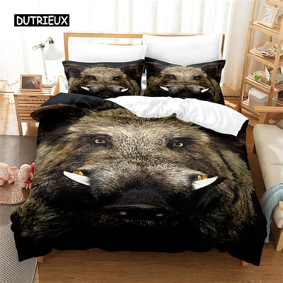 Wild Zwijn Design Beddengoedset Dekbedovertrekset 3d Beddengoed Digitale Print Bedlinnen Queen Size Beddengoedset Modeontwerp 155x215cm 3pcs
