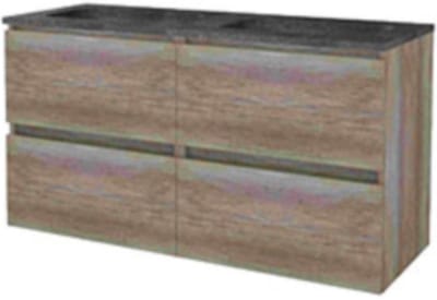 Basic-Line Start 46 Badkamermeubelset - 120 x 46 cm - Greeploos - 4 Lades - Hardstenen Wastafel - Zonder Kraangat - Scotch Oak