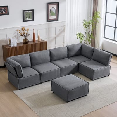 DESMIU Hoekbank 308 x 152 cm - Modulair En Omvormbaar Tot Extra Lang Bed - Voor Woonkamer En Logeerkamer - Linnen Donkergrijs