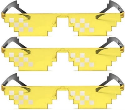 Finnacle - Pixelbril - Festivalbril - Feestbril - Partybril - Roze - Thug Life 6-Pixel Bril - Deal With It - Geel - One size - Hippe bril - Accessoire - 3-pack