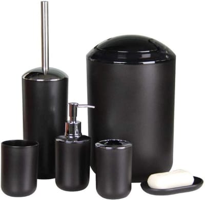 Buxibo Toiletset 6-delig - Toiletaccessoireset - WC set - Toiletborstelhouder - Zeep Dispenser / Pomp - Tandenborstelhouder - Zwart