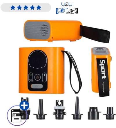 Elektrische SUP Pomp 22 PSI 140W – Compacte Luchtpomp Met Auto Off Systeem Voor SUP Board Kajak Opblaasboot En Luchtbed 12V Auto Compressor Inclusief Adapters Zwart Lichtgewicht Reisformaat Met Ebook