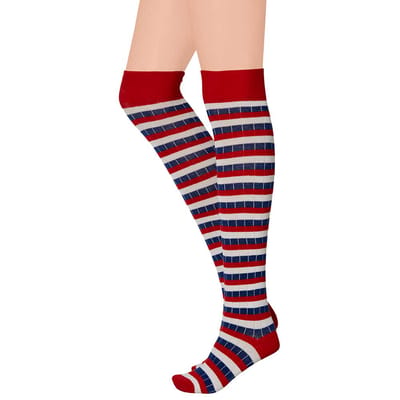 Apollo - Over kniekousen met strepen - Rood-wit-blauw - Maat 36/41 - Kniekousen - Kniekousen carnaval - Kniekousen dames - Party - Feestartikelen