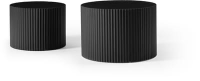 MODENUIT Salontafelset - Ronde Nesttafels Met Golfrand - Voor Woonkamer En Balkon - MDF - Mat Zwart - 2-Delig