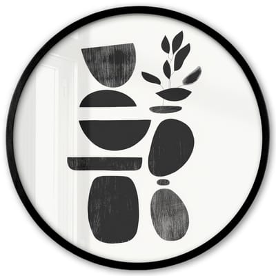 Poster in lijst Rond - Fotolijst 40x40 cm - Posters - Japandi - Zwart - Abstract - Ronde posterlijst zwart - Decoratie - Wanddecoratie woonkamer - Muurdecoratie slaapkamer