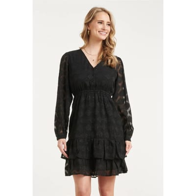 Smashed Lemon Zwarte jurk met v-hals en geometrische lurex details |