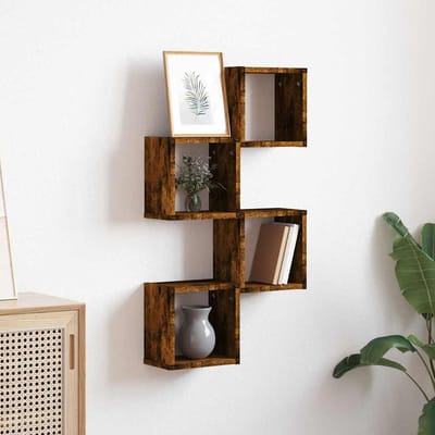 vidaXL - Wandplanken - 4 - st - Rook - Eiken - 26 - x - 15 - x - 26 - cm - Bewerkt - hout
