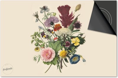 Inductie beschermer 60x60 - afdekplaat inductie mat - Dietrix Kookplaat beschermer - Exclusief - Bloemen en Planten - Veldboeket op lichtgeel