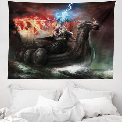 ABAKUHAUS Fantasy Wandtapijt en Sprei, Onweersbui Viking, 150 x 110 cm, Oranje Grijs