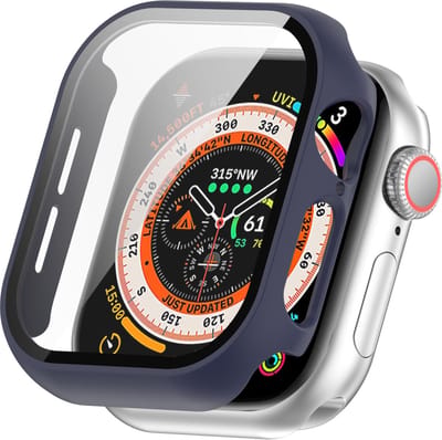 By Qubix - Apple Watch Hard Case Waterproof - Midnight blue - Geschikt voor Apple Watch 46mm hoesje - screenprotector - Bescherming iWatch - Bescherm hoesje