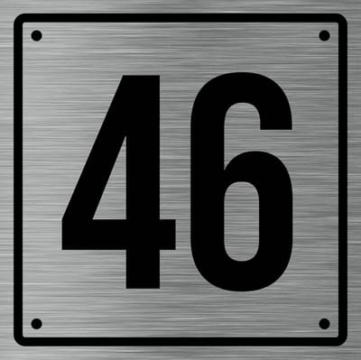 Huisnummerbord 46 - Incl. Schroeven en Pluggen – Acrylaat - 10 x 10 cm - RVS met Zwart