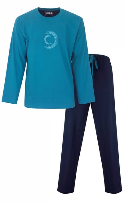 MEQ Heren Pyjama - Lange Mouw - Ronde Hals - Aqua Groen - Maat M