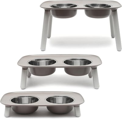 Verhoogde Hond Voerbak - Dubbele Voerbak - Gezond Eten Hond - Verstelbare Hoogte - 2x 5 Cups - Donkergrijs