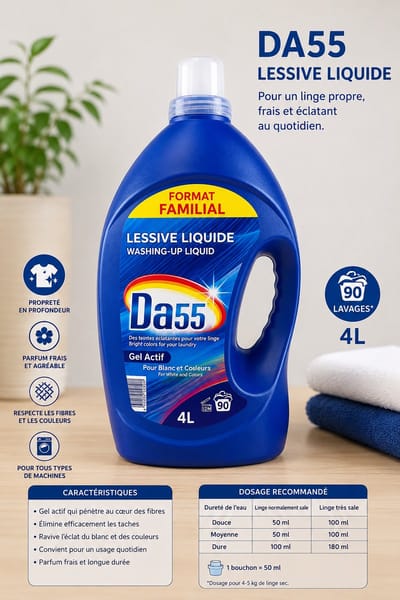DA55 Voordeelverpakking Vloeibaar Wasmiddel - Gel Actif - Wit & Gekleurde Was - 3 x 90 Wasbeurten (270 Wasbeurten)