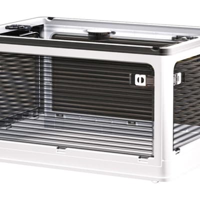 Boîte de rangement pour vêtements Transparente 4 ouvertures Latérales Conception à roulettes Inférieures Contenant de rangement en Plastique PET pour la Maison Medium 47.5x35.5x24 Brown White black