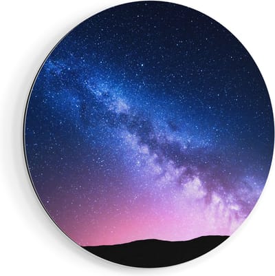 Artaza Dibond Muurcirkel Melkweg Met Een Roze Gloed - Sterrenhemel - Ø 80 cm - Groot - Wandcirkel - Rond Schilderij - Voor Binnen en Buiten