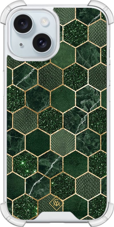 Casimoda® hoesje - Geschikt voor iPhone 14 - Kubus Groen - Shockproof case - Extra sterk - Siliconen/TPU - Groen, Transparant