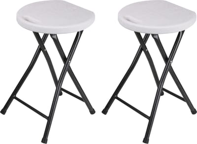 Urban Living bijzet krukje/stoel - 2x - Opvouwbaar - wit/zilver - D30 x H45 cm